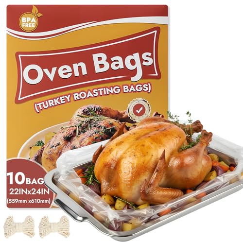 YQL Sacchetti da forno per tacchino, confezione da 10, 55,9 x 61 cm, grandi sacchetti per arrostire in forno con filo di cotone, cucina al tacchino, pollo, prosciutto, pasti festivi per il
