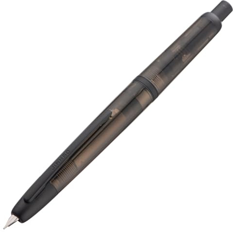 Jinhao 20 Press Fountain Pen, Transparent Black Retractable Fine Nib with Ink Converter Set (Black Clip)