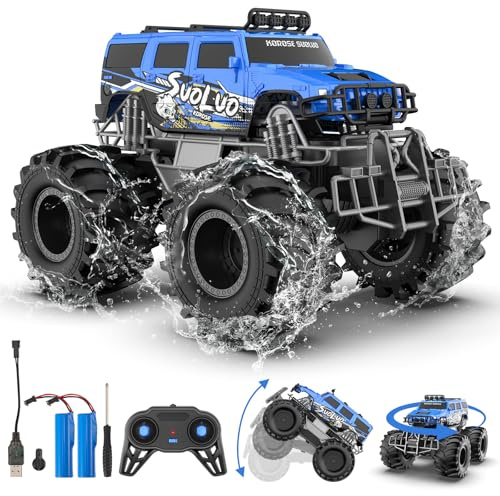Haedswer 1:16 Macchina Telecomandata, 2,4 GHz Monster Truck Telecomandato, 4WD 15+ km/h Monster truck radiocomandato, 360° Rotazione Auto RC di Tutto Terreno, Monster Truck per Bambini (Blu-2)