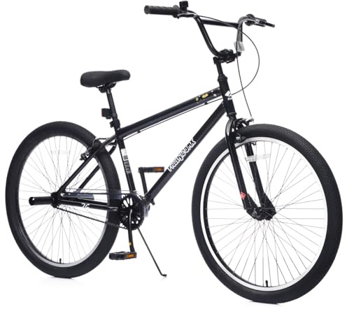 ZeHuoGe 26 Inch Freestyle Bike for Teens, Steel Frame Single-Speed Bicycle with 2 Pegs, Front Caliper Brake and Rear V Brake, for Boys and Girls (Black)