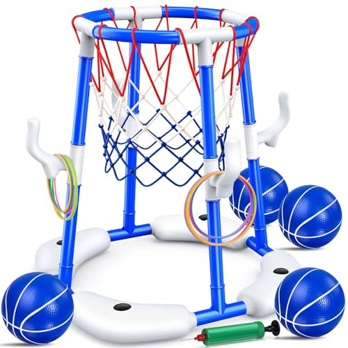 HaoVrisn Canestro Basket Piscina per Bambini, Giochi Piscina Bambini con 4 Palloni Galleggianti, 12 Anelli e Pompa, Giochi Acqua Bambini-Giocattolo Acqua Estivo per Feste in Piscina e Giardino