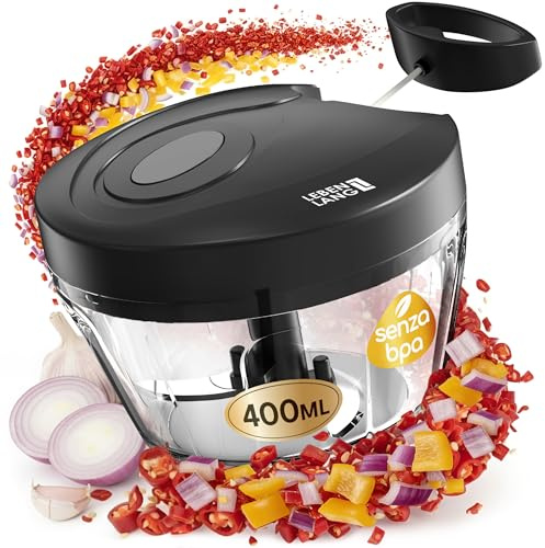 LEBENLANG Gemüse & Zwiebel Zerkleinerer Manuell - 400ML & BPA-Frei | 3 Klingen Obstzerkleinerer Manuell Multi Zerkleinerer Küche Zwiebeln Zerkleinern Gemüsehäcksler Zwiebelhäcksler Gemüse Zerkleinerer