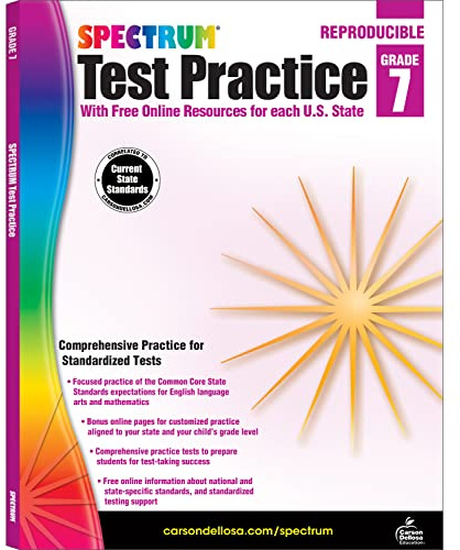 Spectrum 7th Grade Test Practice Workbooks All Subjects, Ages 12 to 13, Grade 7 Test Practice, Language Arts, Reading Comprehension, Vocabulary, Writing and Math Reproducible Book - 160 Pages