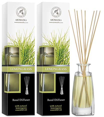 Raumduft Diffuser Set Lemongras mit Ätherischem Lemongras Öl 2x100ml - Raumduft Stäbchen - Aromadiffusers - Lufterfrischer - Duftdiffusor - Raumbeduftung - Reed Diffuser - Zitronengras Duft