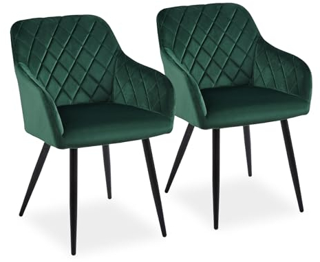 CLIPOP Esszimmerstühle 2er Set, Küchenstuhl Samt Bezug Wohnzimmerstuhl Polsterstuhl mit Armlehne Metallbeine Polstersessel Stuhl für Esszimmer Wohnzimmer Küche (2, Samt Grün)