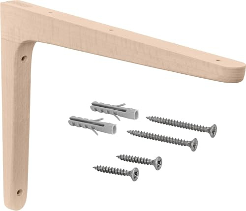 Gedotec Holzkonsole aus Buche | 1 Stück Regalwinkel aus massivem Naturholz | 200 x 125 mm | TAUM | paarweise Tragkraft bis 12 kg | Regal-Halter geeignet für Bücherregale | Schwerlastträger Wandregale