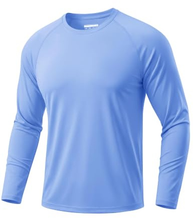 TACVASEN Camisas de Protección UV para Hombre Manga Larga Camiseta de Natación Secado Rápido Camiseta Protección Solar Camisa de Playa de Verano Azul Claro