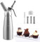 Yakimz Sahnespender Aluminium/Edelstahl Sahnesyphon, 0,5 L Mit 3 Edelstahl Deko-Düsen und Reinigungbürste für die Zubereitung von Schlagsahne, Creme, Mousse (1x Aluminium Sahnespender, Aluminium)