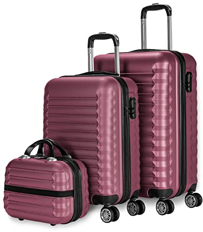 NUMADA - Gepäck-Set und Kulturbeutel 3 Stück Bordeaux, mittel 63cm, klein 53cm und Kulturbeutel, ABS, starr, widerstandsfähig, 4 Doppelräder, leicht, seitliches Kombinationsschloss