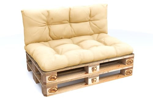 POKAR Euro Pallet Water-Resistant Cushions Set of 2: 1x 120x80 + 1x 120x40, Cold Foam, Removable Covers, Home Garden Furniture, without Pallets, Beige
