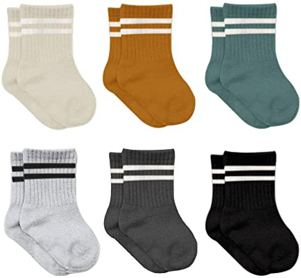 bistyle Baumwolle 6 Paar Baby Socken für Neugeborene Säugling 0-3 Monate bis 2-3 Jahre | Duftend Baby Socken | Jungen Mädchen Kleinkind Socken (as3, age, 2_years, 3_years, Senf (Gestreift))
