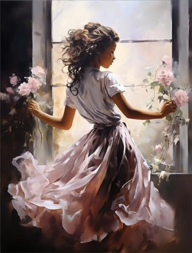 5D Diamond Painting Mädchen Diamand Painting Erwachsene Blume Diamond Painting Kinder, DIY Diamant Painting Bilder Komplettes Diamand Painting Zubehörset, für Zimmer Deko Wohnzimmer Geschenke 80x105cm