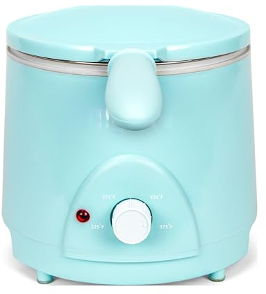NEW 1.5-QUART DEEP FRYER, BLUE,120°F TO 400°F HEAT, SPACE-SAVING DESIGN, COOK OTHER MEATS, FISH, VEGGIES, CAKES, FRUITS, AND SO MUCH MORE, COOK YOUR FAVORITE DEEP-FRIED FOODS QUICKLY AND EFFICIENTLY.