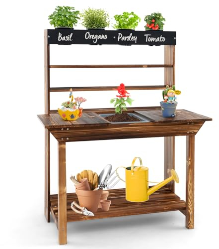 HOMASIS Jouet Cuisine pour Enfants en Bois d'épicéa, Cuisine extérieure pour Enfants avec Tableau/évier/4 Pots, Cadeau pour Enfants à partir de 3 Ans, 71 x 41 x 92 cm, Marron