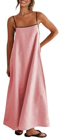 Shy Velvet Women's 2025 Summer/Fall Linen Maxi Dress Contrast Spaghetti Strap Dress Backless Casual Party Slip Dresses, Sea Pink, L