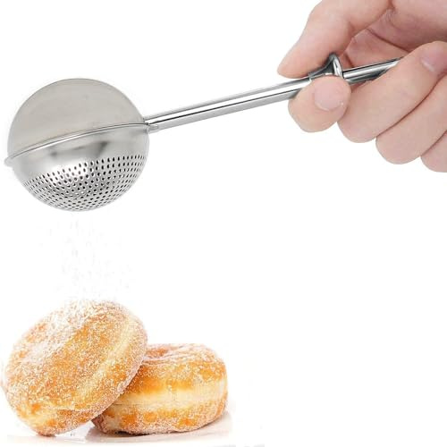 Flour Sprinkler For Pastry, One Hand Operation, 304 Stainless Steel Powder Sugar Sprinkler, Flour Sifter Pick Up And Dust, Gift Packaging