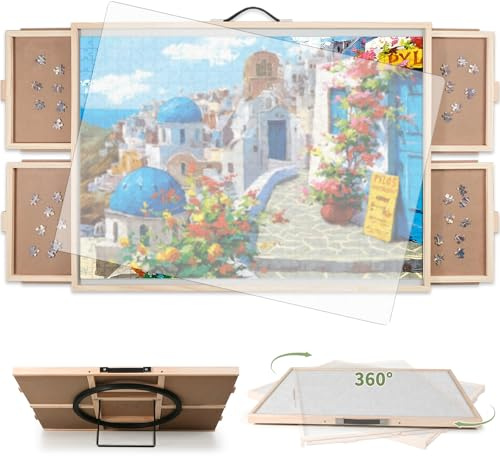 BuilderButler 2000 Pieces 2-in-1 Tilting & Rotating Puzzle Board, 40.16x28.5Portable Puzzle Table with 4 Drawers & Cover