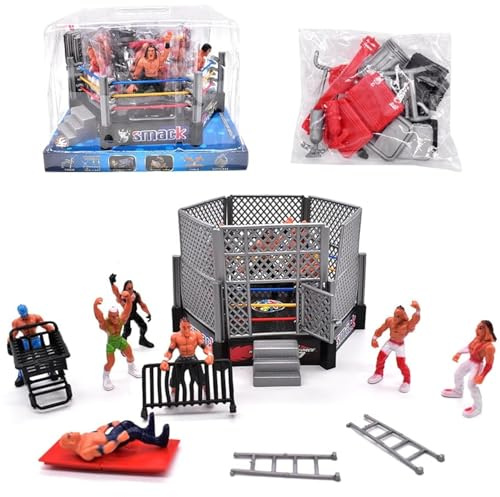 BSNRDX 32 Pieces Wrestling Toys Set - 12 Mini Wrestlers Action Figures With 20 Realistic Accessories - Gifts for Boys and Girls