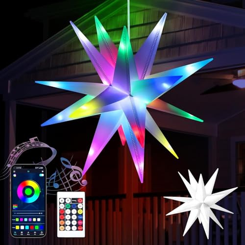 3D LED Leuchtstern Garten, Weiß LED inkl. Warm & Colorful LED Beleuchtung with Remote Control