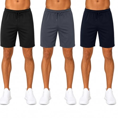 TORO ACTIVA Pack of 3/5 Men Active Wear Shorts Workout Pocket Side Adjustable Waist Draw String Cord Running Gym Training Shorts Lightweight (UK, Alpha, S, Regular, Regular, 3 PCS Black Grey Navy)