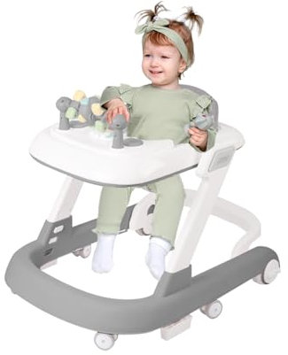 Lauflernwagen Babywalker 2-in-1, Lauflernwagen – mit 6 Rollen, Musik (60 x 55 x 70 cm, grau)