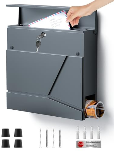 Arverta Boîte aux Lettres Murale, avec Serrure avec Couvercle Rotatif, Compartiment à Journaux, Montage Facile, 37 x 37 x 10 cm, Gris Anthracite