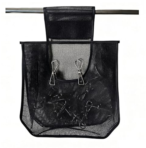 GAZIL Bolsa de Pinzas de Ropa Negra de Malla con Gancho para tendedero – Bolsa Resistente para Pinzas, Calcetines y Ropa Interior, Cesta portátil para casa y jardín