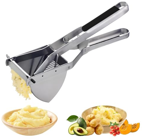 Potato Ricer Masher Stainless Steel Potato Mashers with Equipped Silicone Handle Machine Washable for Making Baby Food Mashed Potatoes Fruit Puree Mashed Vegetables