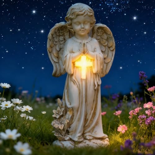 RNPKZ Statue da Giardino a Forma di Angelo Custode con Lanterna Solare a LED, Statue da Giardino di Angeli Solari, Resistente Alle Intemperie, Decorazione per Esterni per Cortile, Terrazza, Davanzale