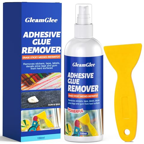Adhesive Remover Spray 150ml – Powerful Glue & Sticker Remover for Tape, Labels, Silicone, Grease, Gum & Wax Residue – Safe on Glass, Metal, Plastic, Wood & Hard Surfaces – Includes Scraper