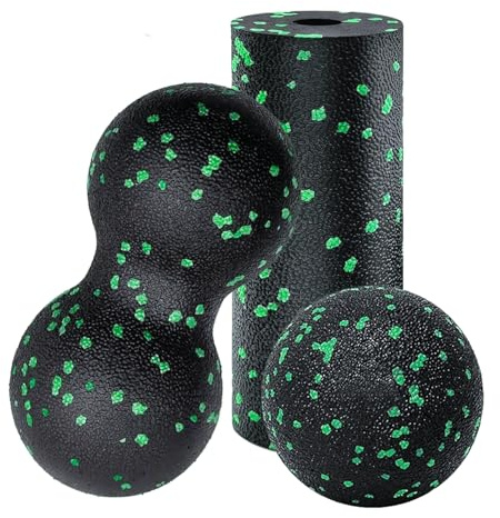 Juego de 3 bolas de fascia, bola de lacrosse de liberación de punto gatillo, bola de fascia para pies, bola de masaje fascia, entrenamiento de fascia, bola individual + doble bola + rodillo pequeño