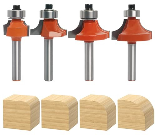 Jeu de 4 Fraises à Arrondir Quart-de-Rond pour Défonceuse – Queue 6 mm, Rayons 3 / 6,35 / 8 / 9,5 mm, Lames en Carbure de Tungstène YG6X, pour Travaux de Menuiserie sur Bois, MDF et Contreplaqué