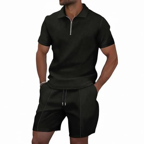 MSIYOW Tuta Uomo Sportiva Completo Uomo Casual T-Shirt Maniche Corte e Pantaloncini Abbigliamento Set Estiva(L, Nero)