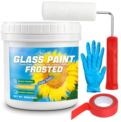 Holamdo Peinture pour Verre Dépoli, 500g | À base d'eau, Imperméable, Résistante UV, Avec outils, Mate opaque