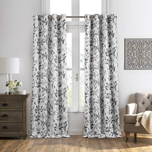 Elrene Home Fashions Panel de Cortina Opaca con Estampado botánico para Ventana, Mezcla de polilino, Gris, 52 Pulgadas de Ancho x 84 Pulgadas de Largo (Paquete de 1)