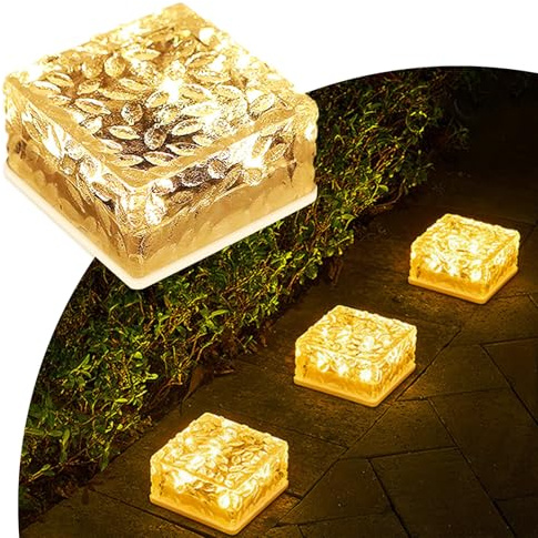 MEDOYOH Set of 1 Warm White Light Solar Paving Stones Outdoor Light 10 x 10 x 5 cm On/Off Light Sensor Path Lighting Waterproof Floor Spotlight Solar for Patio Garden Yard Path Patio