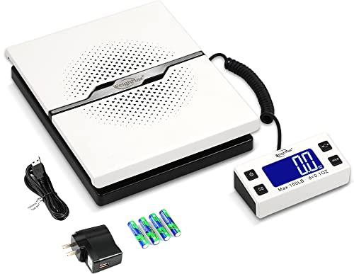 Weighmax W-8809 150 lbs x0.1oz Digital Shipping and Postal Scale with Extended Display, White, Battery and Ac Adapter Included