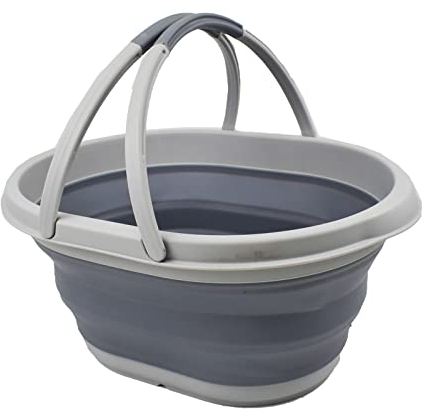 SAMMART 11L Faltbarer Korb mit Griff – Tragbarer Outdoor-Picknickkorb/Krater – Faltbare Einkaufstasche – Platzsparender Aufbewahrungsbehälter (Grau/Dunkelgrau, 1)