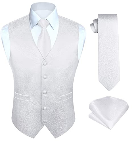 HISDERN Chaleco y corbata de jacquard floral paisley clasico para hombre y traje de chaleco cuadrado de bolsillo