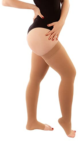 RIEMTEX Kompressionsstrümpfe Klasse 2 CCL2 Stützstrümpfe Damen und Herren Offene Spitze schwarz und beige Classic Serie 7230 (Größe 4, Beige)