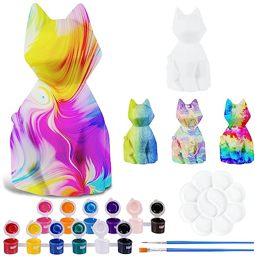 Vicloon Paint Your Own Cat Lamp Kit DIY Geometric Cat Art Craft for Teens, Girls, Boys Ages 3-12+, Creative Art Supplies Birthday Party Gift