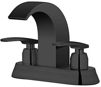 RajoNN Waterfall Basin Mixer Tap Centerset Bathroom Sink Hot and Cold Mixer Lavatory Double Handle Washbasin Sink Brass Vanity, Black