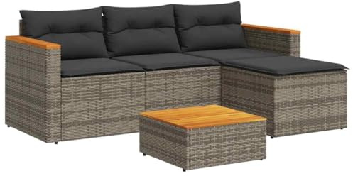 vidaXL Salon de Jardin avec Coussins 3 pcs, Canapés de Patio, Ensemble de Meubles, Mobilier de Terrasse Extérieur, Gris Résine Tressée