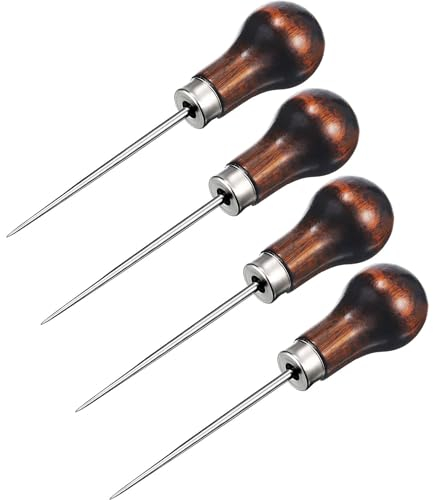 Dzxin Punzon, 4 Piezas Lezna Coser Cuero Punzón Aguja Artesanal de Cuero, Punzón de Cuero para Coser Cuero, Cuero Hecho a Mano, Bricolaje