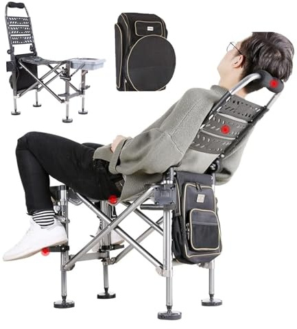 FoRes Fishing Chairs Folding Ice Fishing Chair Portable Installation-Free Recliner for Adults Outdoor Camping Chair Leg Adjustable with Rod Holders for Fishing,Camp,Garden,Supports 551LBS
