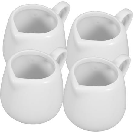 Healvian 4 Stück Sauciere Keramik Milchkännchen Porzellan Aufschäumkännchen Klein Kleine Milchkanne Porzellan Sahnekännchen Espresso Kännchen Milchbehälter Espressogießer Milchbecher mit Griff 50ml