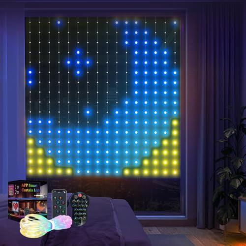 LED-gardin, ljusgardin, gardinlampor, 1,6 × 1,6 m, ljusslinga gardin, 256 RGB ljuskedja, IP65 vattentät, Bluetooth-app och fjärrkontroll för sovrum bakdroppe