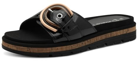 MARCO TOZZI Damen Pantoletten mit Schnalle Sommer, Schwarz (Black patent), 41 EU
