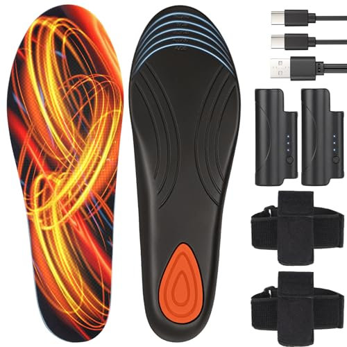 Heated Insoles, Heated Insoles Rechargeable, Foot Warmers with 3 Heating Levels, for Men and Women, Skiing, Hunting, Hiking, Camping, Outdoor Winter Use, Washable and Trimmable (S* 4-7.5)