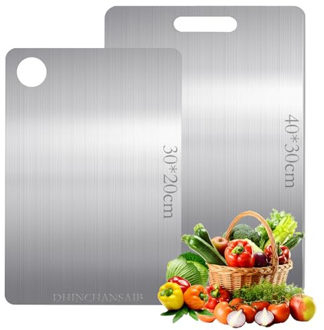 Set di 2 taglieri in titanio, taglieri in titanio per uso alimentare a doppia faccia per la cucina, Tagliere in Acciaio Inox Alimentare,Garantiscono il Gusto Originale Degli Ingredienti（40*30+30*20cm）
